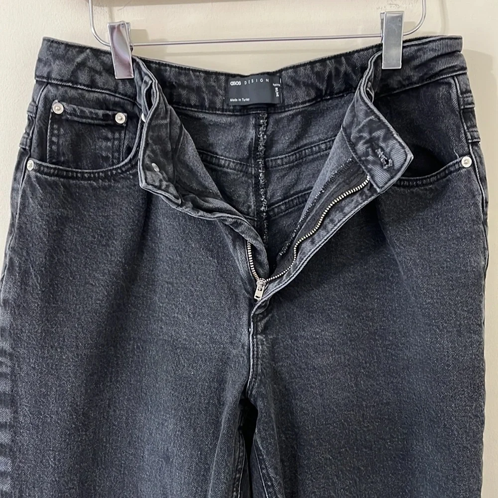 ASOS Black Slouchy High Rise Straight Leg Denim Jeans Size 34/28 Petite - Picture 3 of 7